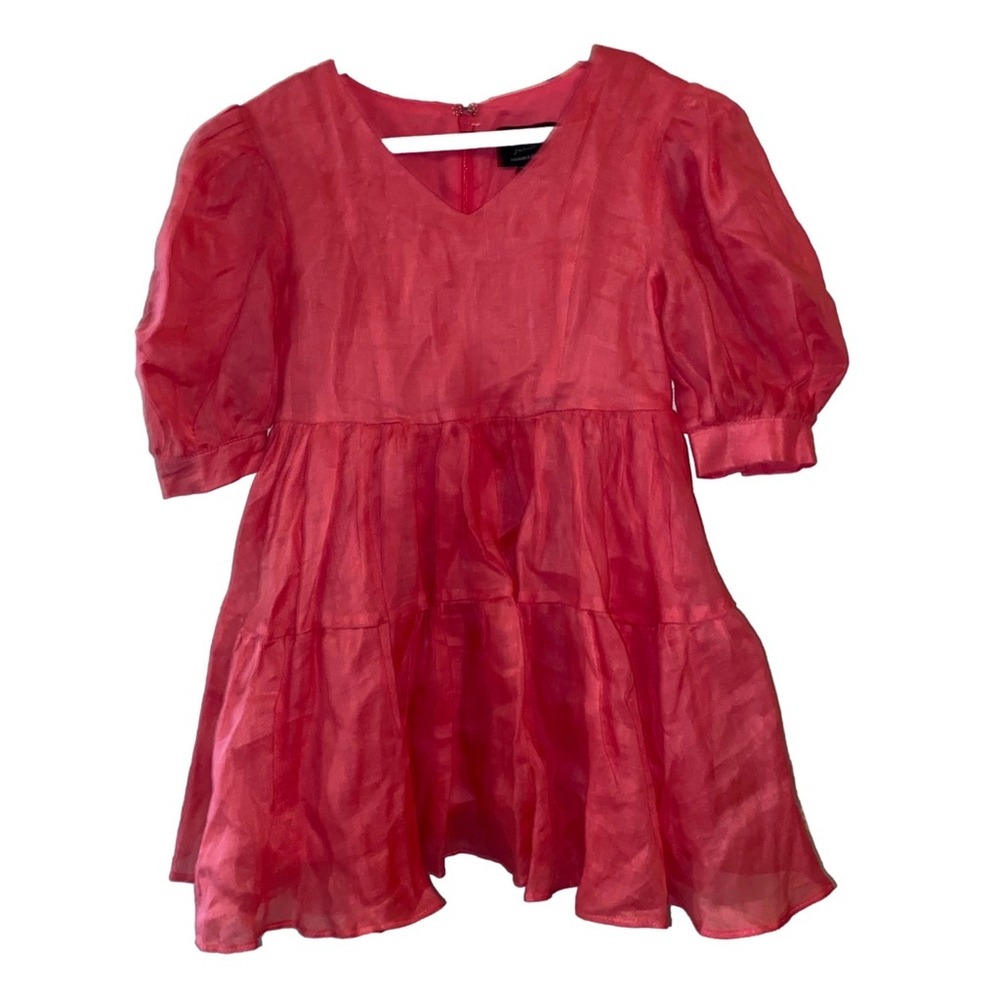 Girls Bardot Junior Dress Size 4 Pink Puff Sleeve Tiered